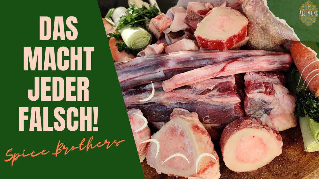Knochenbrühe selber machen mit Markknochen, Ochsenschwanz und Huhn für natürliches Kollagen.
