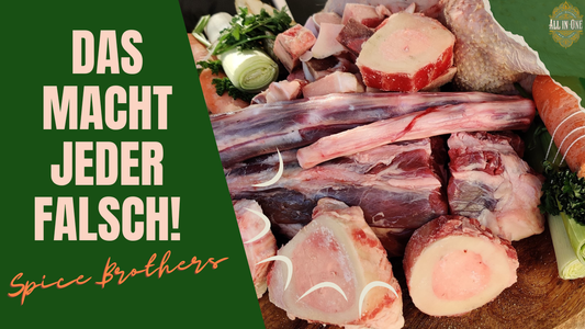 Knochenbrühe selber machen mit Markknochen, Ochsenschwanz und Huhn für natürliches Kollagen.